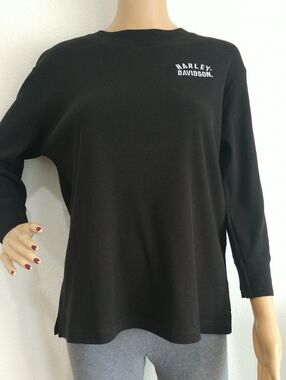 Harley-Davidson Black Ribbed Long Sleeve Crewneck Top